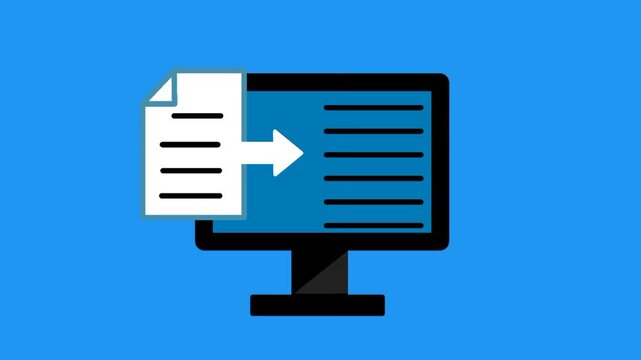 Document icon on computer linked by arrow showing data entry flow and file transfer process