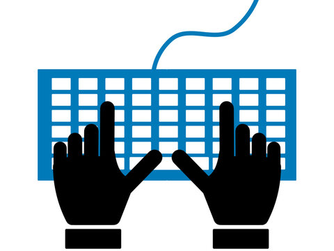 Black silhouette hand typing on keyboard representing data entry work and digital input activity