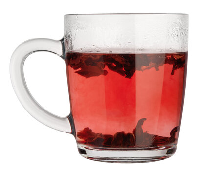 a cup of herbal tea karkade isolated on white