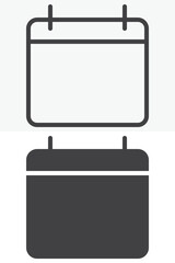 Calendar icon in line, outline and solid style. Editable stroke vector sign and symbol set for time use, with calendar icon in simple versions.