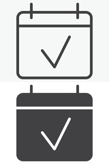 Calendar Check Date icon in line, outline and solid style. Editable stroke vector sign and symbol set for time use, with calendar check date icon in simple versions.