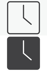 Square Clock icon in line, outline and solid style. Editable stroke vector sign and symbol set for time use, with square clock icon in simple versions.