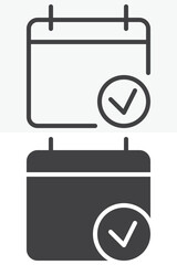 Calendar Check Date icon in line, outline and solid style. Editable stroke vector sign and symbol set for time use, with calendar check date icon in simple versions.