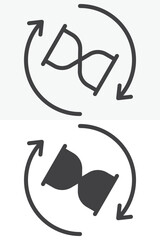 Hourglass Rotation Arrows icon in line, outline and solid style. Editable stroke vector sign and symbol set for time use, with hourglass rotation arrows icon in simple versions.