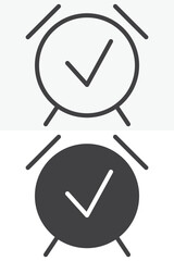 Alarm clock check icon in line, outline and solid style. Editable stroke vector sign and symbol set. Alarm clock check icon shows approved timer status.