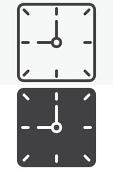 Square clock icon in line, outline and solid style. Editable stroke vector sign and symbol set. Square clock icon shows a simple time display in box form.