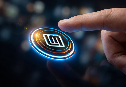 Glowing Button Logo Mockup Pushed by Man&rsquo;s Finger 
