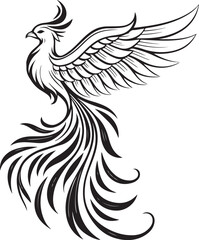 Fototapeta premium Phoenix Hand-drawn Sketch Drawing Vector Illustration, Line Linear Symbol Black and White Engraving, Isolated