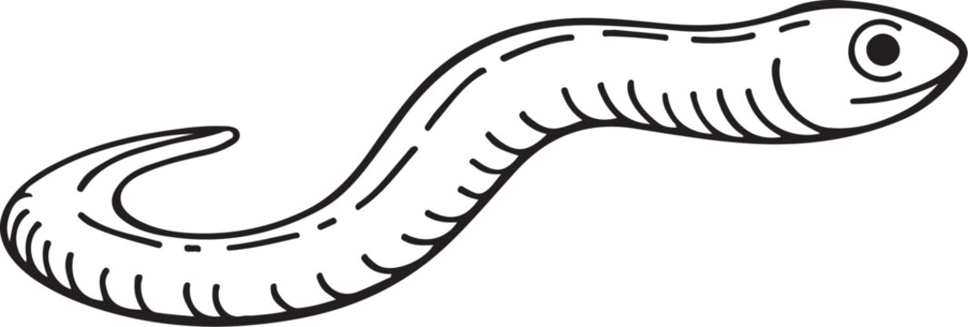Worm Hand-drawn Sketch Drawing Vector Illustration, Line Linear Symbol Black and White Engraving, Isolated