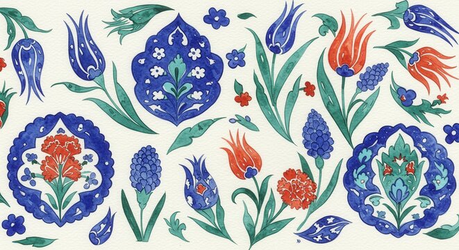 Watercolor Whimsy Floral Iznik Tile Border