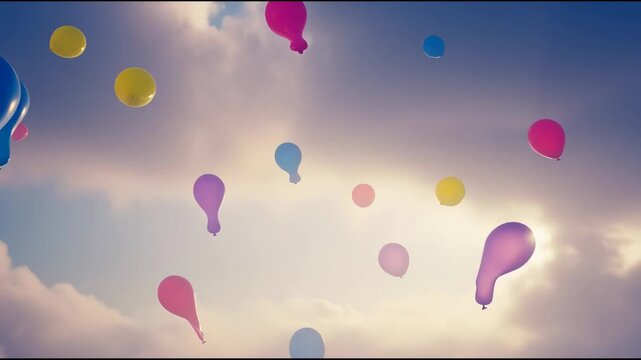 Floating Balloons Drifting Across Bright Sky in Colorful Celebration Scene