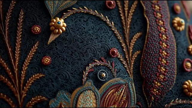 Intricate 3D Floral Paisley Pattern with Metallic Gold Accents