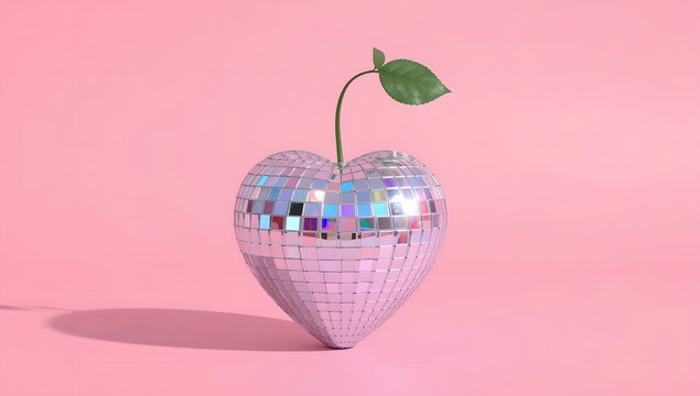 Heart disco ball cherry. Pink party.
