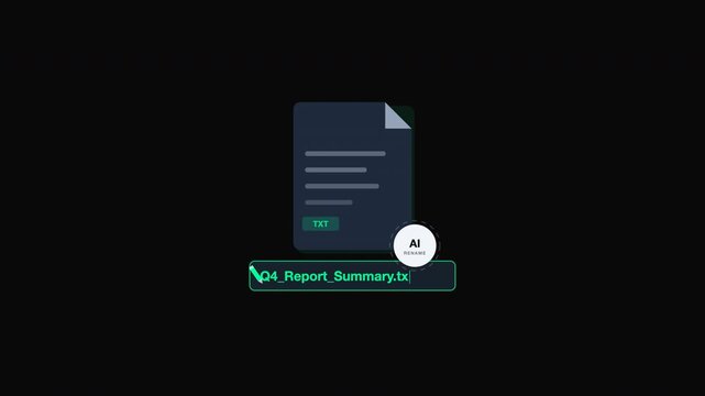 Ai File Rename with File displaying a report summary text on a black screen suitable for presentations, data analysis, business reports, and digital content creation.