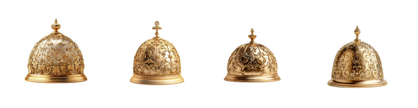 Vintage ornate gold keepsake boxes set isolated on transparent background