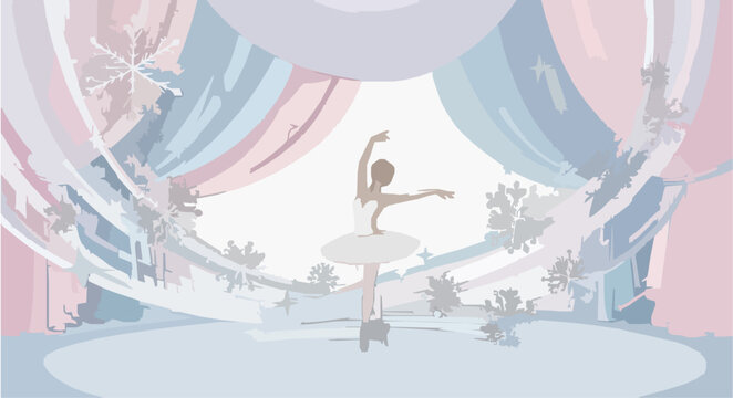 Magical ballet stage scene with ballerina and dreamy elements