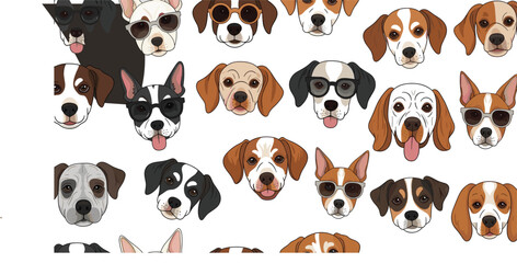 Obraz premium Cool Dogs with Sunglasses Pattern Set for Pet Lovers, Fun Animal Illustrations, and Summer Decor