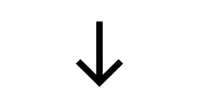 A black downward arrow on a white background, pointing towards the bottom