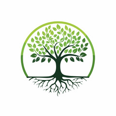 Obraz premium Vibrant Green Tree of Life with Roots in a Circular Frame.