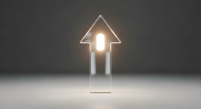 Illuminated arrow pointing towards upward progress and enlightenment