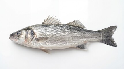 Obraz premium A detailed side view of a striped bass showing its characteristic dark horizontal lateral lines