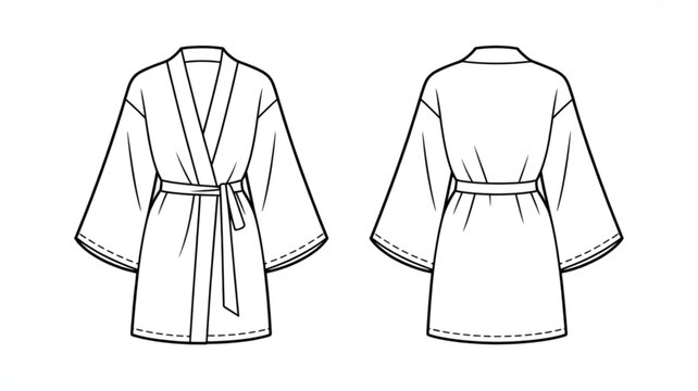 Traditional japanese kimono with bow obi and side slits front and back view Vector