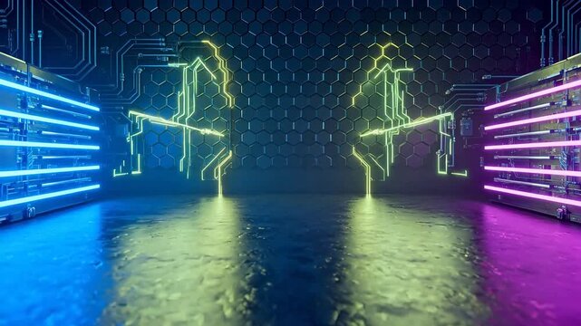Futuristic neon tech corridor