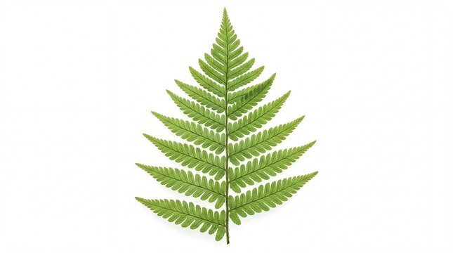 A vibrant green fern leaf featuring intricate pinnate structures and delicate pointed leaflets