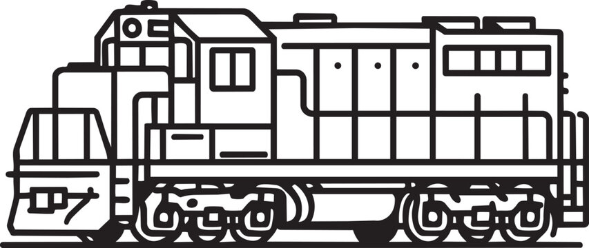 Heavy duty industrial freight locomotive engine linear vector icon for cargo shipping and railway transport logistics