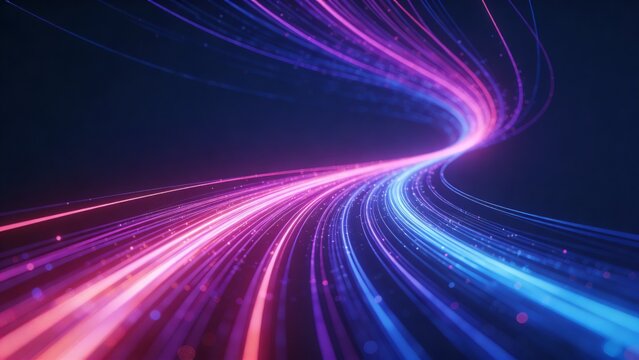 Abstract swirling light streaks with particle effects, symbolizing data flow and connectivity, abstract background, digital art, glowing lines