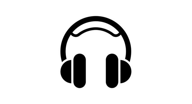 Over-ear headphones black silhouette icon for music, audio, listening, sound, technology, entertainment, headset symbol
