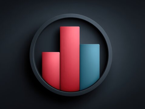 Abstract colorful bar graph icon in a circular frame showcasing three distinct bars in a modern design against a dark background