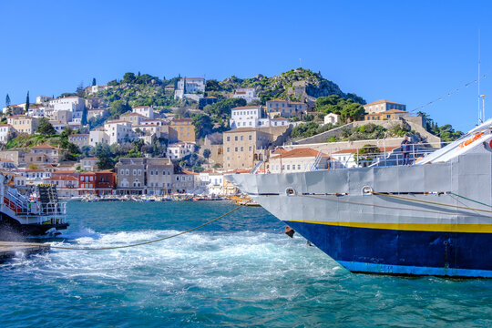 Setting Sail from Hydra: View of the Town Behind a Ferry