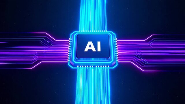 AI chip with glowing circuitry