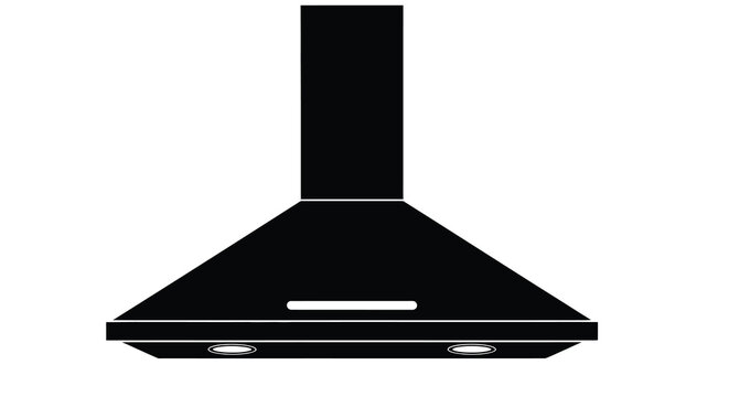 A minimalist black and white illustration of a modern kitchen range hood or exhaust fan