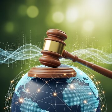 Global Justice - Gavel on World Map for International Law.