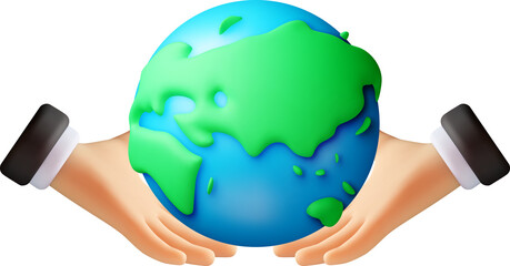 3D Cartoon hands holding Earth globe. © absent84