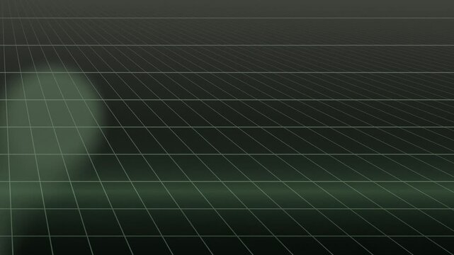 Green grid perspective with a blurred light. Lines create a vanishing point with gradient