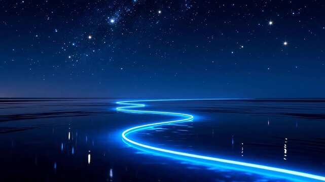 Starry night sky with glowing path