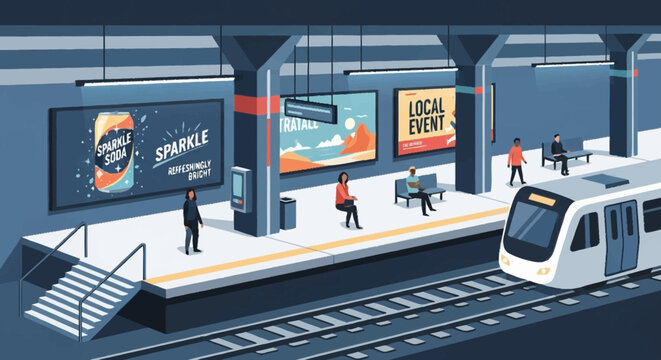 Modern Train Arriving at a Busy Station Platform.