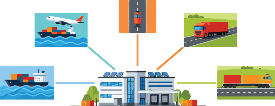Global logistics and supply chain management network connecting various transportation modes