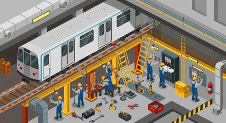 Subway Train Maintenance Crew Working on Tracks. © Kaca