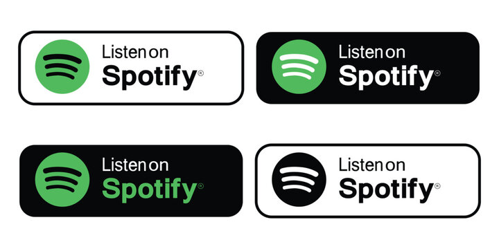 listen on spotify vector icon set. spotify logo set.