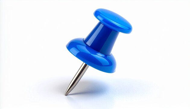 Blue Push Pin Isolated on White Background for Office or Educational Use High Quality Detail.