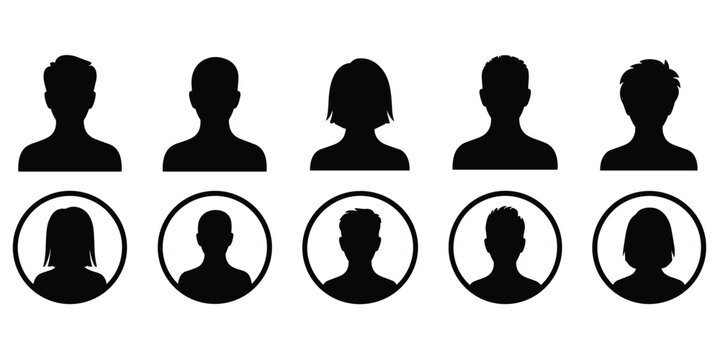Black Silhouette Icons of Diverse Male and Female Head Profiles person