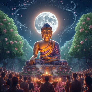 Happy Buddha Purnima &ndash; Buddhist Monk Offering Flowers, Temple Celebration, May 1

