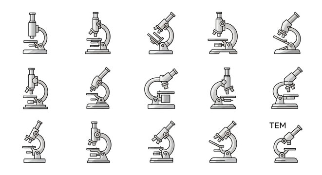 Illustration of various microscope designs for scientific research and educational purposes