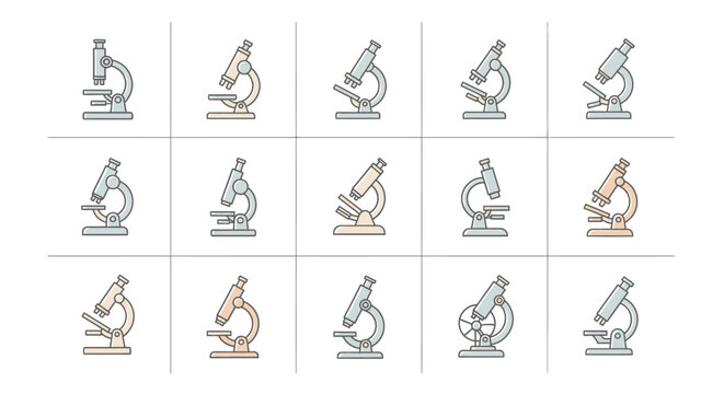 Illustration of various microscope designs and styles against a white backdrop no commas