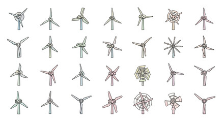 Fototapeta premium Illustrated Compilation of Wind Turbine Designs for Renewable Energy Production
