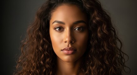 Naklejka premium Portrait of a stunning dark-skinned woman with curly hair